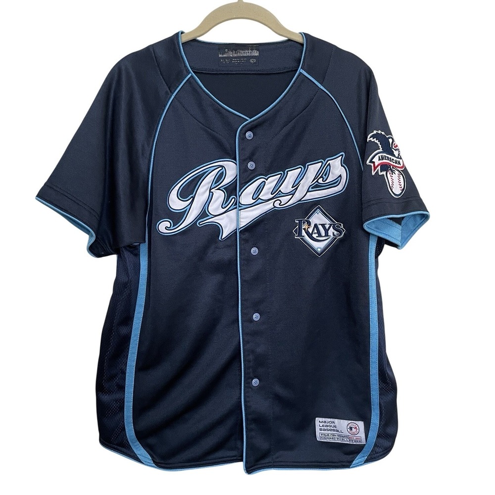 Rays Baseball Jersey Tampa Bay Youth XL Navy Blue Embroidered Heavy Duty